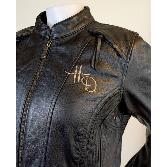 Harley Davidson Womens Jacket Medium Leather Black Embroidered 110th Anniversary - Picture 3 of 16